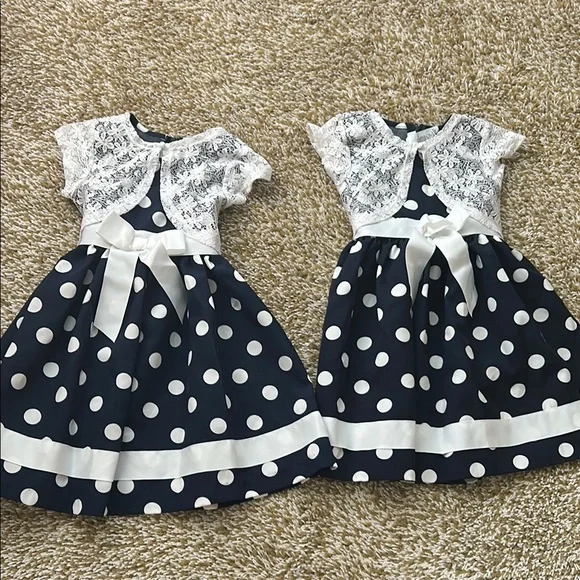 Bonnie Jean Navy and White Polka Dot Dress with Lace Overlay Bonnie Jean Navy and White Polka Dot Dress with Lace Overlay